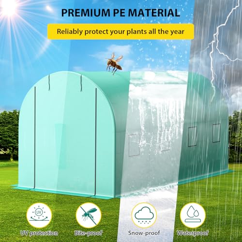WildVenture Walk-in Tunnel Greenhouse Plant Hot House with Galvanized Steel Frame Green PE Cover Warm House with Gloves, Tools & Fixing Accessories by WildVenture - Image 4