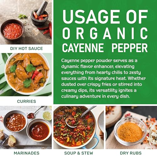 Jiva Organics Cayenne Pepper Powder Ground Chilli Pepper 5 LB Bulk Bag 60K SHU - Culinary, Hot, Non-GMO, All Natural Red Pepper Spice Powder