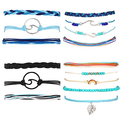 Dcfywl731 String VSCO Bracelets Ocean Wave Bracelet Adjustable Waterproof Handmade Strand Braided Rope Summer Sunflower Boho Bracelet Set Women Teen Girls (4pcs set 2)