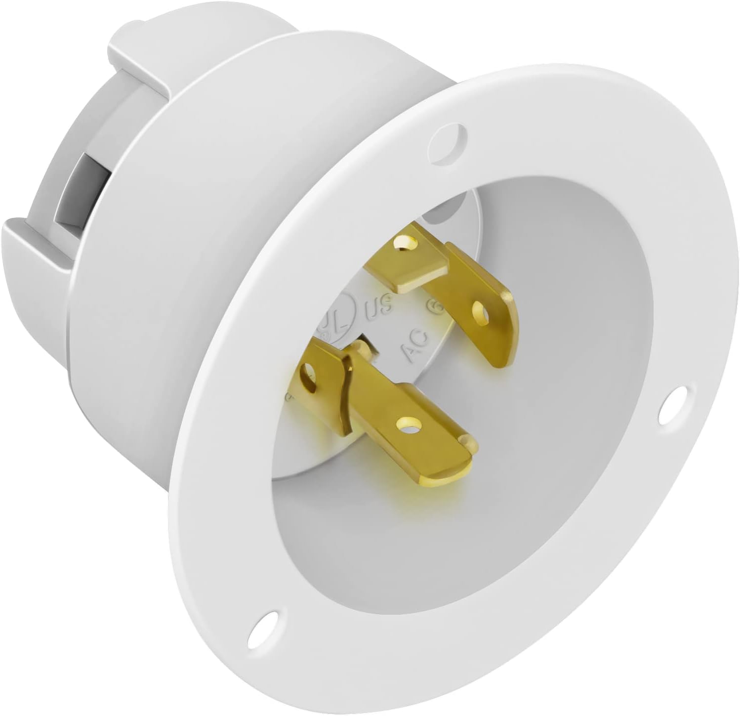 ENERLITES NEMA L14-20 Flanged Inlet Generator Plug, Locking Socket, White | 20A 125/250V, 3-Pole 4-Wire Grounding, Industrial Grade, UL Listed