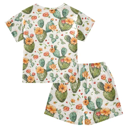 ALAZA Cactus Flowers Hearts Pajama Set Short Sleeve Sleepwear Soft Lounge Nightwear2