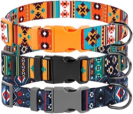 Southwest Dog Collar Tribal Pattern Adjustable Puppy Pet Collars for Small Medium Large Dogs Aztec Print (Aztec, Neck Fit 10"-13")