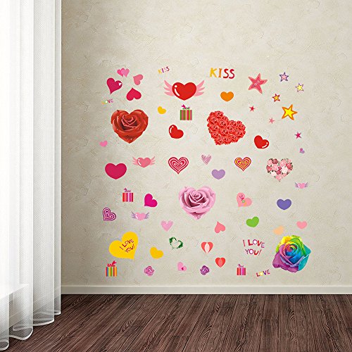 Valentine's Day Window Clings Wall Decal Wedding Anniversary Wall Stickers Romantic Party Decorations, 58 Count #TOP5