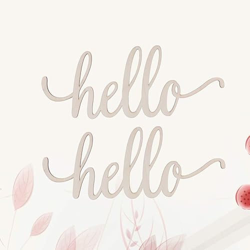 Miniatura 9 de STOBOK 2 letreros de madera con texto en inglés "Hello Letter", letrero de saludo de madera sin terminar, adornos colgantes de madera rústica,