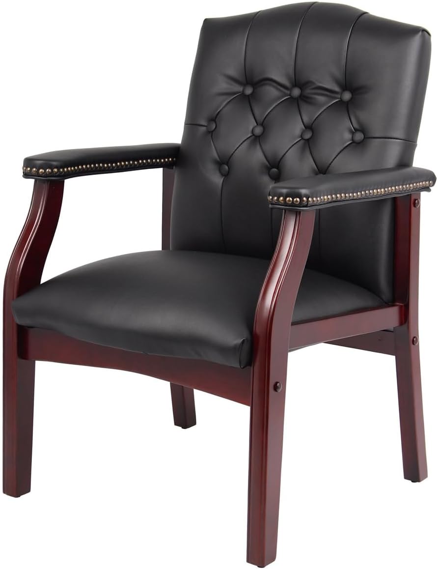 Leather Reception Guest Chairs - Waiting Room Stationary Office Chairs with Padded Arm Rest No Wheels, Ergonomic Side Chair for Conference Room Lobby Home Office (Black)