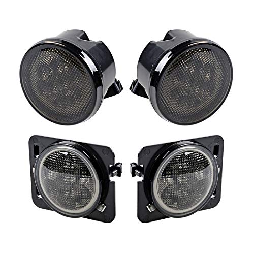 ZHUOYUE 2pcs LED Luz De Señal De Vuelta Del Delantero + Fender Side Marker Luz De Estacionamiento Combo Para 2007-2017 Jeep Wrangler Jk jku Humo Lente Ambar (Luces de giro)