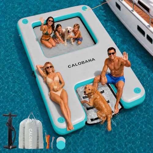 CALOBANA Inflatable Floating Dock with Dog Boat Ramp and Mesh