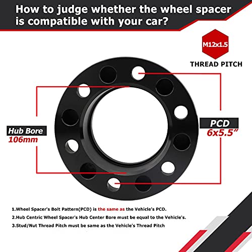 Richeer 2 inch 6x5.5 Hub Centric Wheel Spacers with Extend Lug Nuts for Tacoma 4Runner Tundra Fortuner Ventury GX470 GX460, 4PCS Forged 6x139.7mm Wheel Spacers with 12x1.5 Studs & 106mm Hub Bore