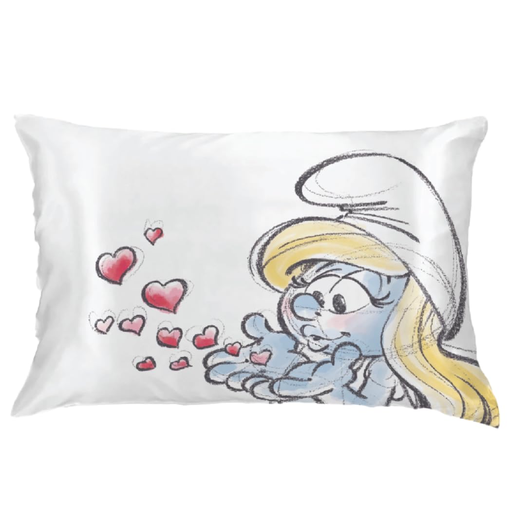 The Smurfs Smurfette Retro Beauty Silky Satin Standard Reversible Pillowcase Cover 20x30 for Hair and Skin, (Officially Licensed Product) by Franco Collectibles