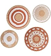 Set di 7 decorazioni per cestini da parete Boho decorazione da parete in Rattan intrecciato decorazione da parete in vimini fatta a mano decorazione da parete rustica da appendere  15