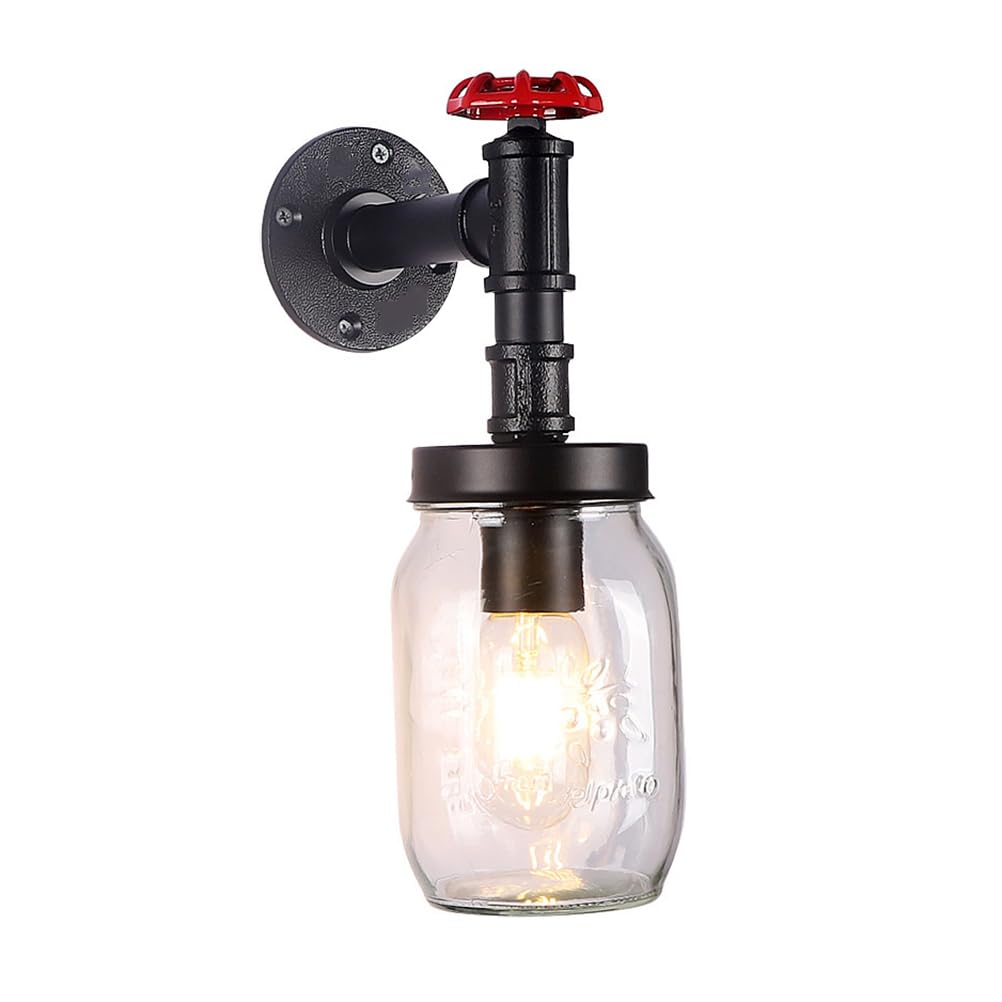 Szklana lampa ścienna Vintage Industrial Water Pipe Wall Lamp E27 Wewnątrz Czarna, dekoracyjna lampa w stylu retro Water Pipe z metalu do sypialni, salonu, stolika nocnego, schodów, korytarza, oświetl