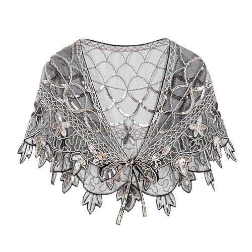 HGps8w Women's 1920s Flapper Shawl, Luxury Sequin Beaded Shawls and Wraps for Evening Dresses/Formal Party/Wedding