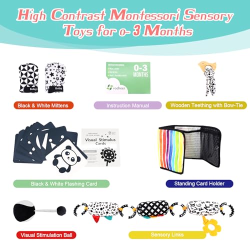 vocheer High Contrast Baby Toys for Newborn, 6 in 1 Black and White Sensory Baby Gift Set for 0-3 Months, 21pcs Montessori Early Educational Learning Kit - Image 2