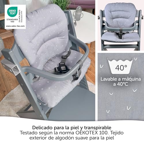 Miniatura 5 de Laloona Cojin Trona Madera Para Bebeconfort Timba 100 Algodón, Cojín Para Trona Evolutiva 2 Piezas, Cojin Trona Evolutiva Madera Lavable, Oekotex Standard 100 - Gris