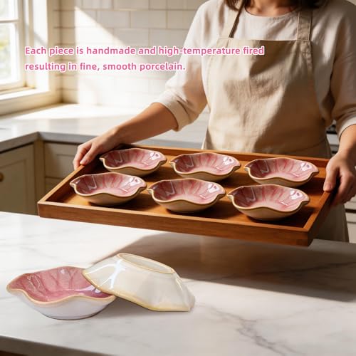 6-Pack Pink Soy Sauce Dishes, 2.5oz Ceramic Dipping Bowls, 4.1in lotus leaf shaped sauce bowls, Small Bowles for Side Dishes, sdipping bowl, dipping plates, Jewelry Tray, Decorative Bowles (6 Pink) - image 7