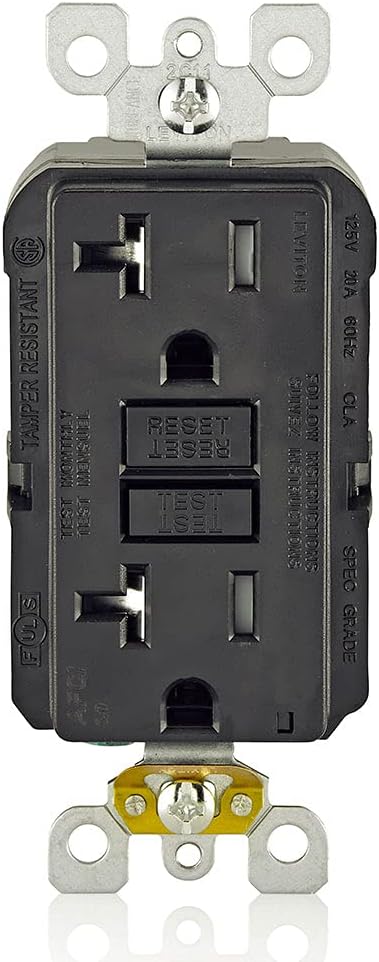 Leviton AFTR2-E 20-Amp, 120-Volt SmartlockPro Outlet Branch Circuit Arc-Fault Circuit Interrupter (AFCI) Receptacle, Wallplate Included, Black - Electrical Cables - 