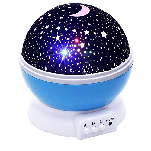 JIAYIDA Lampara Infantil, 360° Rotación + 8 Modos Romántica Iluminación Proyector Estrellas, Bebe Luz Nocturna Infantil, luz de Noche para niños, Regalo de Navidad Cumpleaños?Azul?
