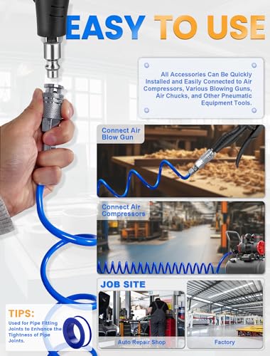 SARDVISA 25 Feet Repairable PU Recoil Air Hose, Air Compressor Hose with 1/4" NPT Industrial Universal Quick Coupler and I/M Plug Kit, 200PSI Max Air Tool Hose