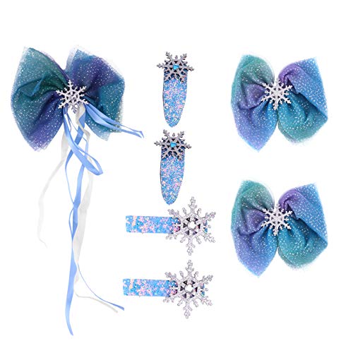 Aboofan 7 peças de cabelo infantil de Natal com laço grande para meninas, laço de cabelo congelado,