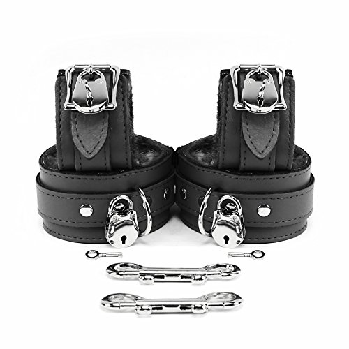 VP Leather Berlin Lockable Wrist and Ankle Cuffs Combo Handmade Lambskin Leather Handcuffs and Leg Cuffs (Black)