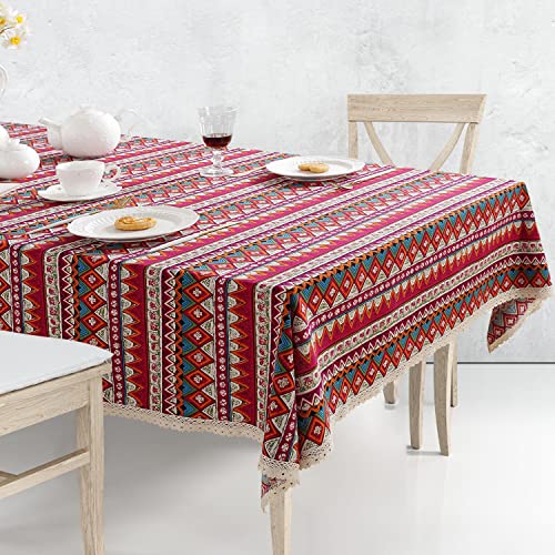 Reateforin Boho Tablecloth Rectangle Tablecover Vintage Table Cloths For Farmhouse Tables Dining Room Table Covers,Cotton Linen Tablecover 54"X70.9",Picnic Tablecloths With Lace,Coffee Table Cover #TOP2