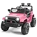 Hetoy Electric Car for Kids, 12V Electric Vehicles with Remote Control, Spring Suspension, LED Lights, Bluetooth, 3 Speeds, Ride on Toddler Truck Car