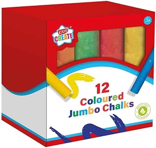 MVS Wholesale Box Of 12 x Jumbo Chalks, 4 Assorted Colour, Receive 3 Of Each Colour. Indoor Or Outdoor Arts And Crafts, Multicoloured