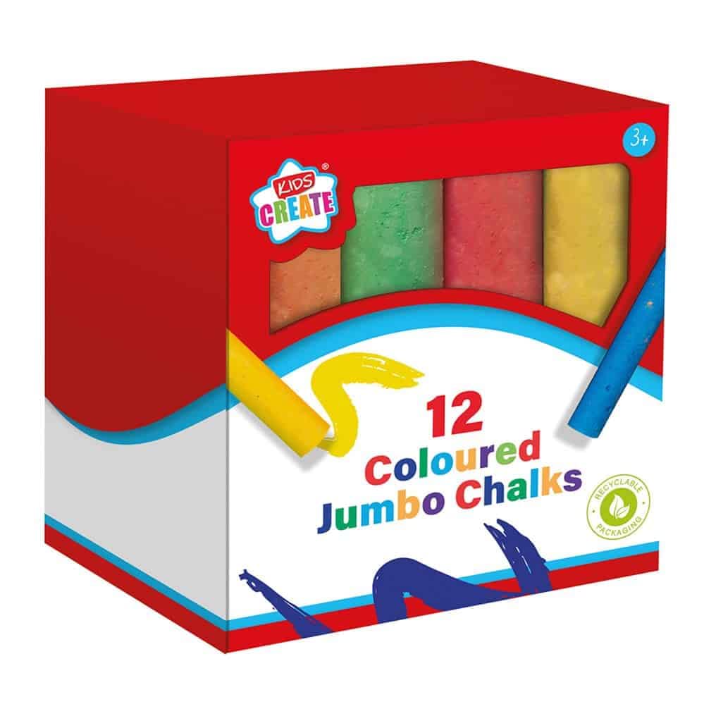 ZYZYZK MVS Wholesale Box Of 12 x Jumbo Chalks, 4 Assorted Colour, Receive 3 Of Each Colour. Indoor Or Outdoor Arts And Crafts, Multicoloured