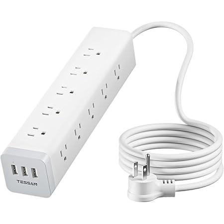 Surge Protector Power Strip 15 Outlets, TESSAN 1875W 15A Extension Cord with Multiple Outlets 6 ft, 3 USB Charging Ports, 1050J, Mountable, Flat Plug, Home Office College Dorm Room Essentials