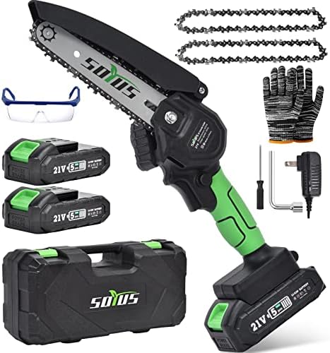 Mini Chainsaw 6-Inch Cordless, SOYUS Electric Chainsaw Mini Battery Chainsaw with 2Pcs Batteries, Handheld Small Chainsaw for Tree Trimming Branch Wood Cutting Green