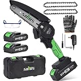 Mini Chainsaw 6-Inch Cordless, SOYUS Electric Chainsaw Mini Battery Chainsaw with 2Pcs Batteries, Ha