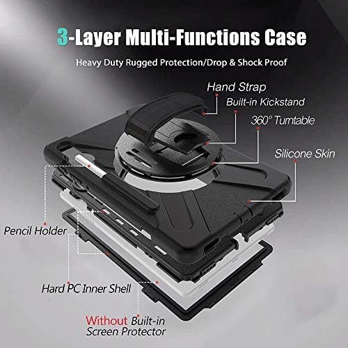 Junfire Samsung Galaxy Tab S6 Case 10.5 Inch, Shockproof Case Rotating Kickstand with Pen Holder, Hand / Shoulder Strap, Rugged Protective Case for Samsung S6 Tablet SM-T860 SM-T865 2019, Black