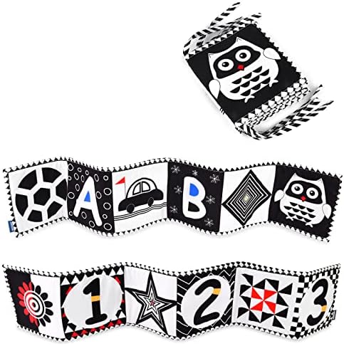 Vicloon Baby Soft Books, Black and White Baby Bath Cloth Book, High Contrast Foldable Soft Fabric Quiet Book, Touch and Feel Crinkle Cloth Books for Babies Infants Toddlers First Book