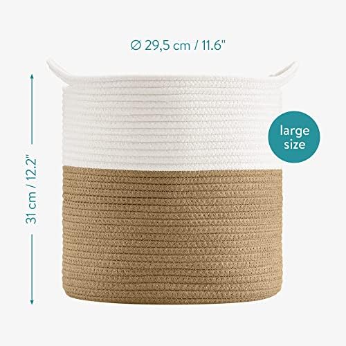 Navaris Cotton Rope Basket - Set of 2 Rope Baskets with Handles - 22 x 23 cm / 29.5 x 31 cm - Coiled Rope Storage Organiser Hampers