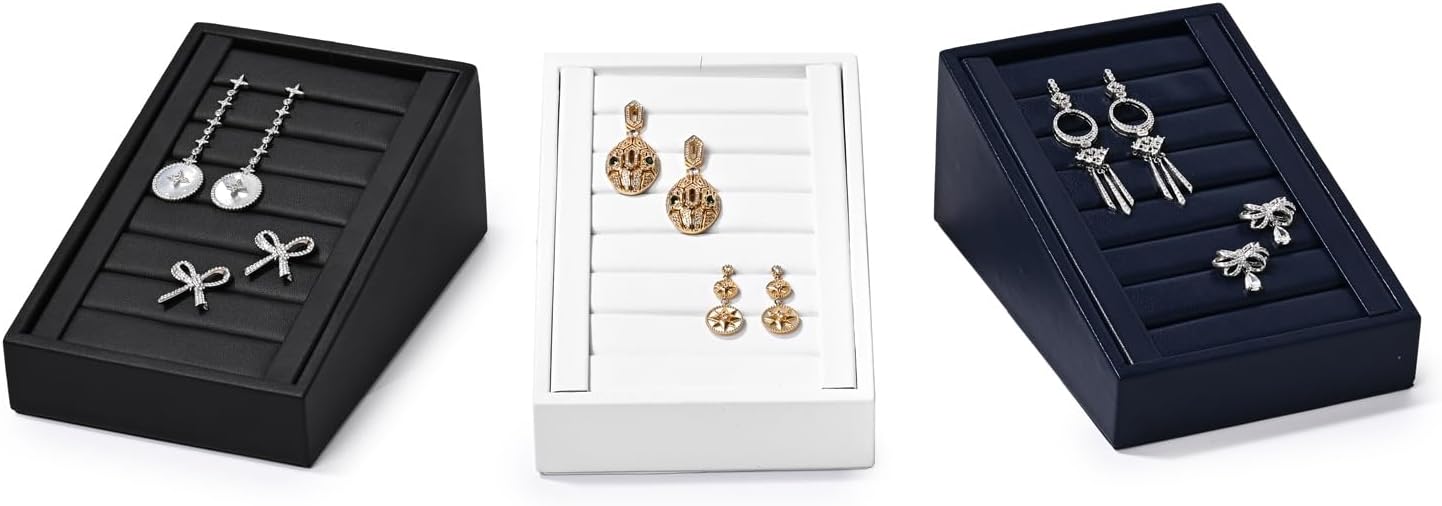 Premium Ring Display Stand Rings Tray Holder Small Ring Organizer Case PU Leather Rings/Earrings Stand Bearer(Black)