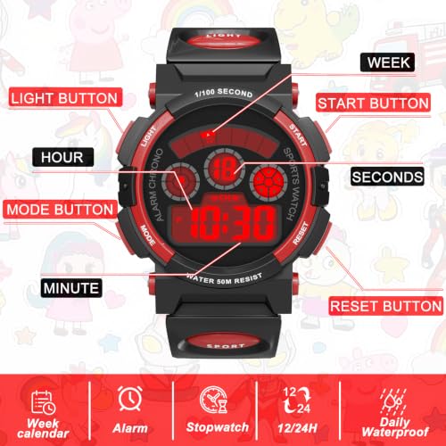 Image of Edillas Kids Digital Watch 7 Colors 50M Waterproof Sport Alarm Boys 7-15 | 7 Color Lights, 50M Waterproof, Alarm, Stopwatch, Easy to Read, Comfort Strap, Great Sport Watch for Outdoor Ages 7-15