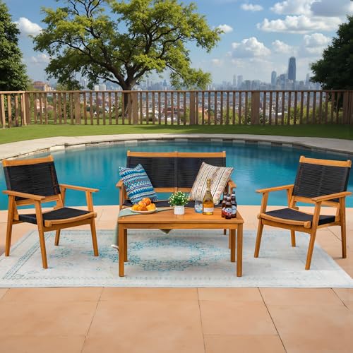 image for Devoko 4 Pieces Acacia Wood Patio Conversation Sets, Patio Furniture S