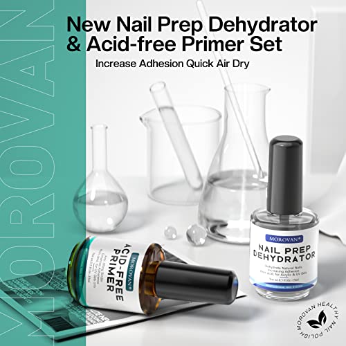 Morovan Professional Natural Nail Prep Dehydrate And Acid-Free Primer, Dehydrator For Acrylic And Gel Nail Polish, Non Acid Primer For Uv Gels Fast Dry Superior Bonding Agent Gift Box Set #TOP1