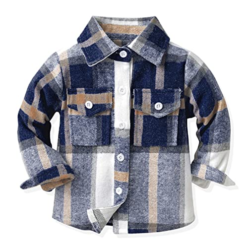 Little Boys Girls Plaid Flannel Shirt Long Sleeve Button Down Jacket Kids Baby Shacket Shirts Fall Trendy Coat with Pockets2