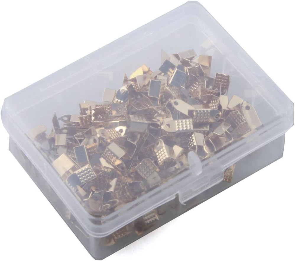 1 Box Iron Fold Over Cord End Crimps End Caps Leather Ribbon Ending Clasp Tips for DIY Jewelry Making Necklaces Bracelet Art Craft (6mm, KC Gold)