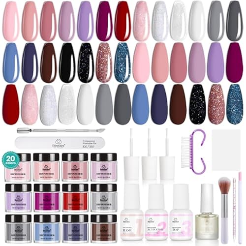 Beetles Dip Powder Nail Kit Starter, 20 Colors Nude Pink Blue Glitter