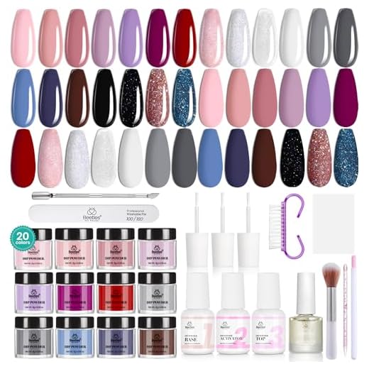 Beetles 27Pcs Dip Powder Nail Kit Starter, 20 Colors Modern Muse Collection Dipping Powder Set Nude Gray Pink Blue Glitter for Nail Art Manicure with Base Top Coat Activator Brush Saver Gift Box