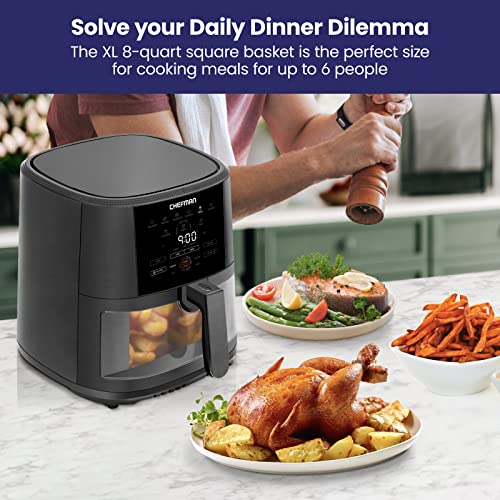 Chefman Air Fryer 8 Qt With Probe Thermometer, 8 Preset Functions, 1-Touch Digital Display Compact Cooker, Extra Large Nonstick Square Air Fryer Basket With Window, Dishwasher-Safe Parts, Black #TOP7