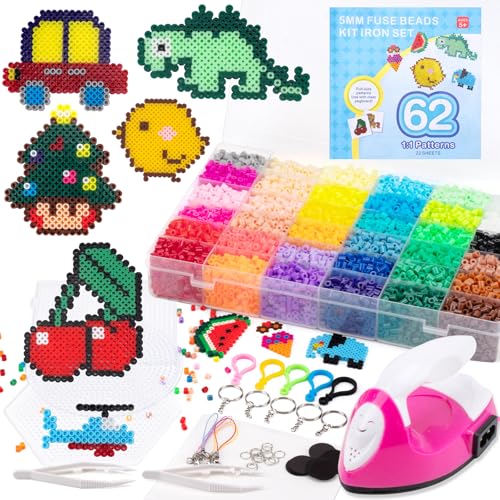 JelyArt Kit Perline a Fusione 12000 Pezzi 36 Colori 5MM con Mini Ferro da Stiro, Piastre per Pyssla, Carta da Stiro, Modelli, Set Perline Hama per Bambini Regalo