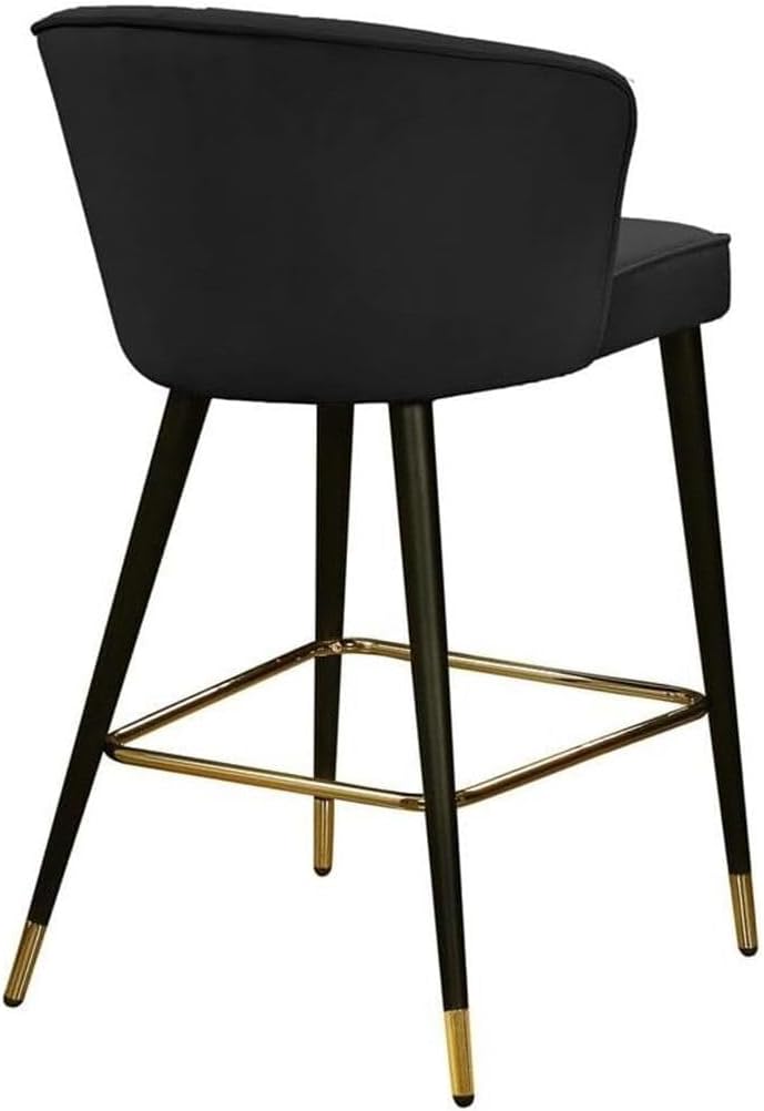 HomeStock City Chic Modern, Contemporary Velvet Upholstered Counter Height Stool with Channel Tufting and Gold Tipped, Black Metal Legs, Grey, 20" W x 21" D x 36.5" H Black