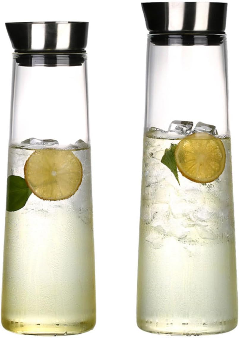 1L Borosilicate Glass Water Pitcher, Leakproof Juice Jug Stainless Lid