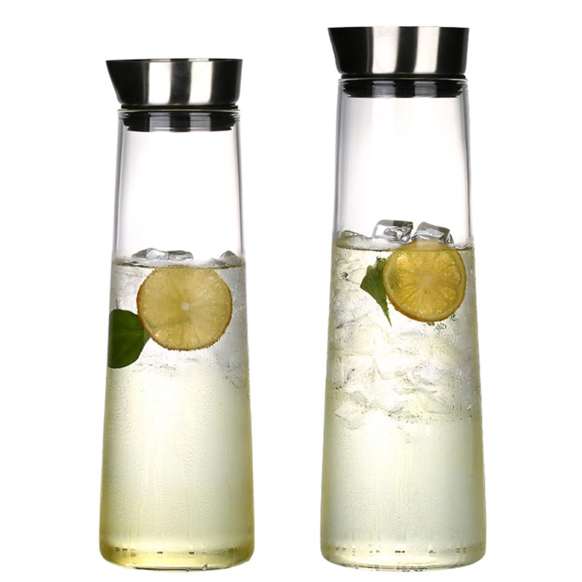 Jarra de Agua Fría de Vidrio de Borosilicato 1L Tapa de Acero Inoxidable Diseño Antidesbordamiento Recipiente Transparente para Bebidas en Casa y Oficina