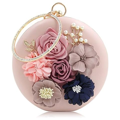 Meiqqm HOt Chic Women Evening Bag Round Flower Dinner Party Wedding Clutch Shoulder Handbag (Pink) Cover