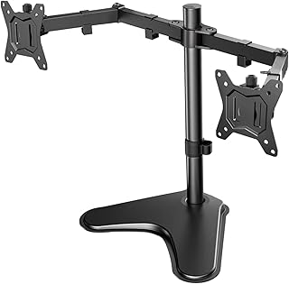 HUANUO Dual Monitor Stand, 32 inch Free Standing Monitor Desk Mount, Fully Adjustable Dual Monitor Arm with Vesa Mount 100x100 Max, Computer Monitor Desk Stands for 2 Monitors, Black, HNCM1