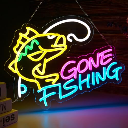 Fishing Neon Sign for Wall Decor Fishing Shop Fishing Gear Store Fisher Club Room Man Cave 5V/2A USB Powered Dimmable by ORIXIAYE - Used condition - US$22.51